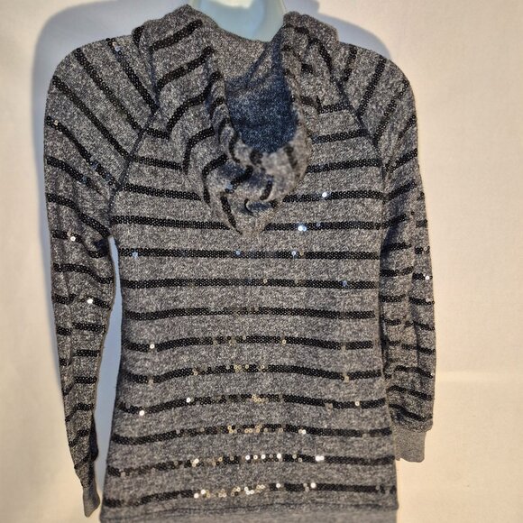 FOREVER 21 zippered Hoodie, Black and gray w/ silver sequins in size small - Picture 7 of 16